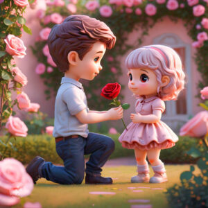 cute cartoon couple 3d cartoon red rose 55