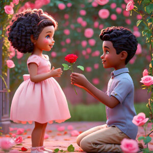 cute cartoon couple 3d cartoon red rose 56