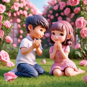 cute cartoon couple 3d cartoon red rose 6