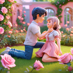 cute cartoon couple 3d cartoon red rose 7