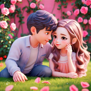 cute cartoon couple 3d cartoon red rose 8